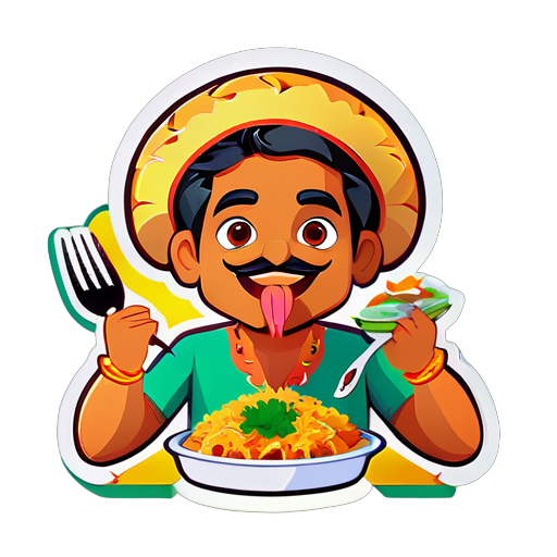 Man eating pulav sticker