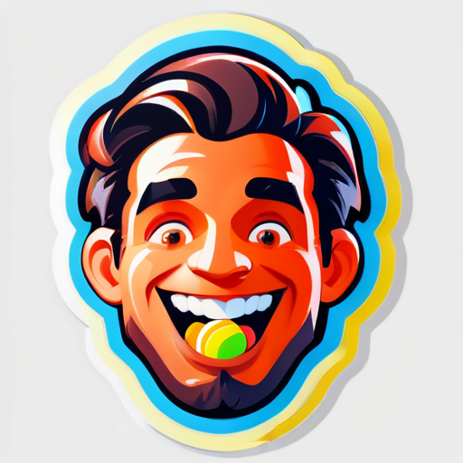 A man with candy sticker