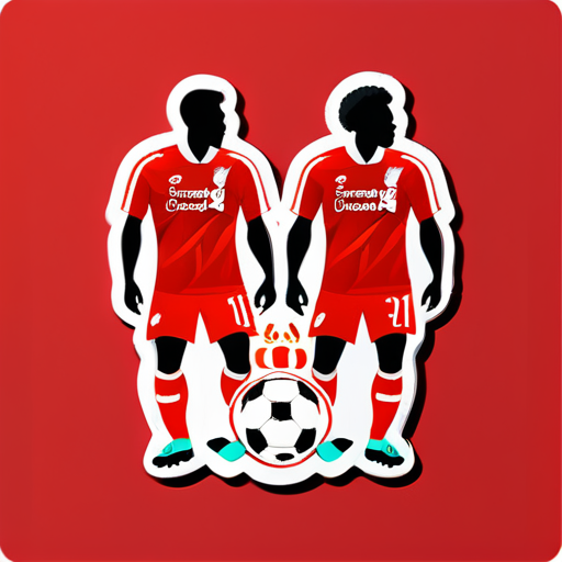 3 hombres vistiendo todos los kits de fútbol del Liverpool en rojo sticker