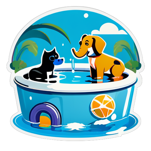 genarete cat dog and elephent in swimming pool sticker