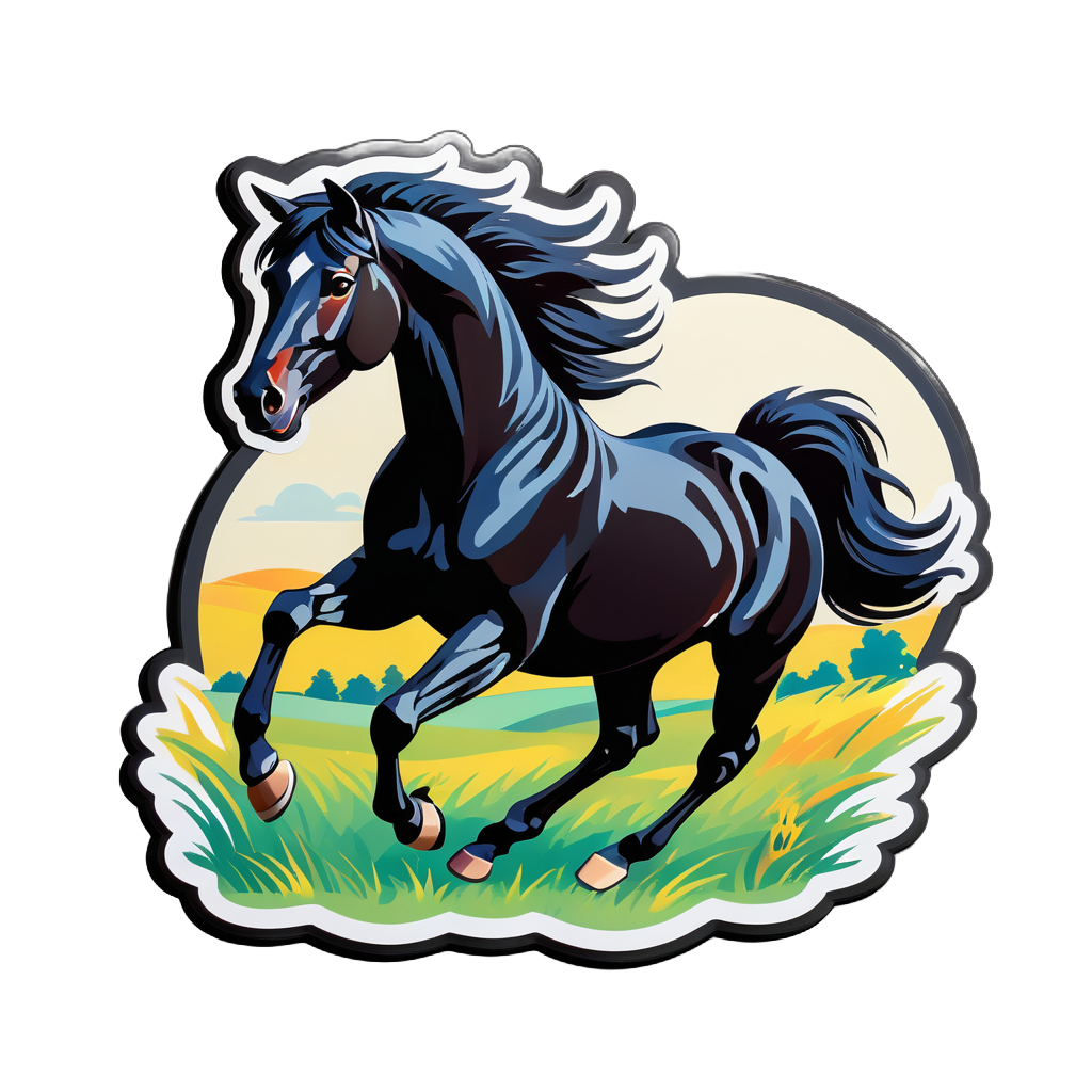 Black Horse Galloping in a Field sticker