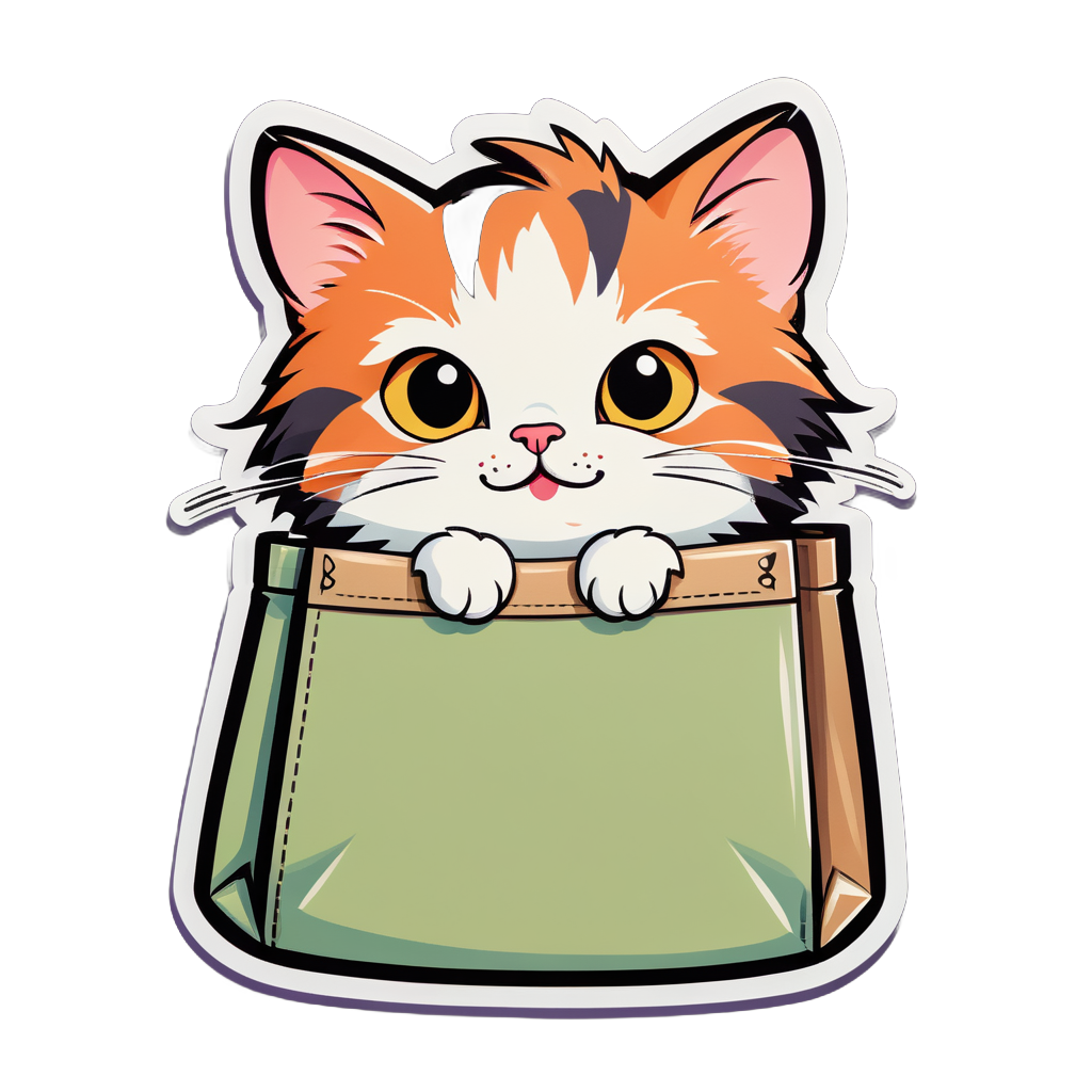 Chat curieux qui sort de son sac sticker