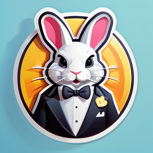 Un lapin en smoking comme logo. Image en 3D sticker