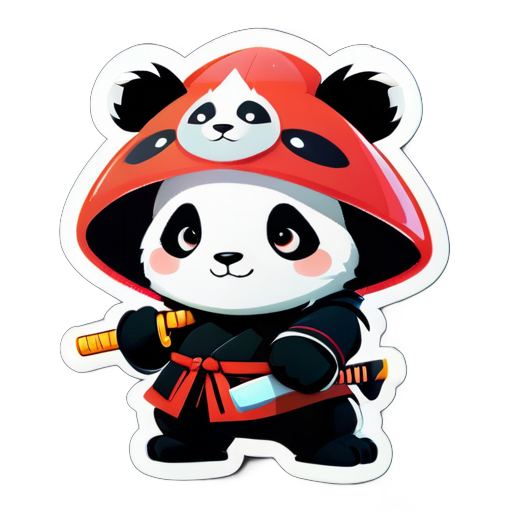 lindo panda con sombrero de samurái y sosteniendo una katana sticker