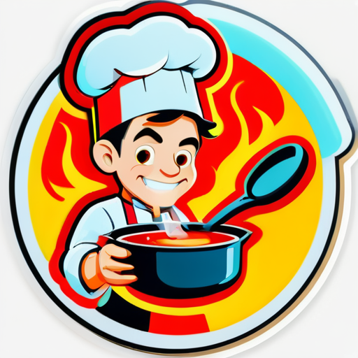 A chef boiling soup sticker