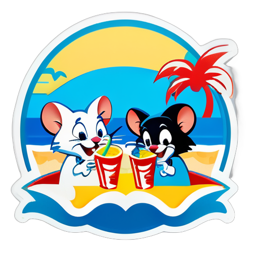 tom and jerry in a beach wear sipping drinks sticker