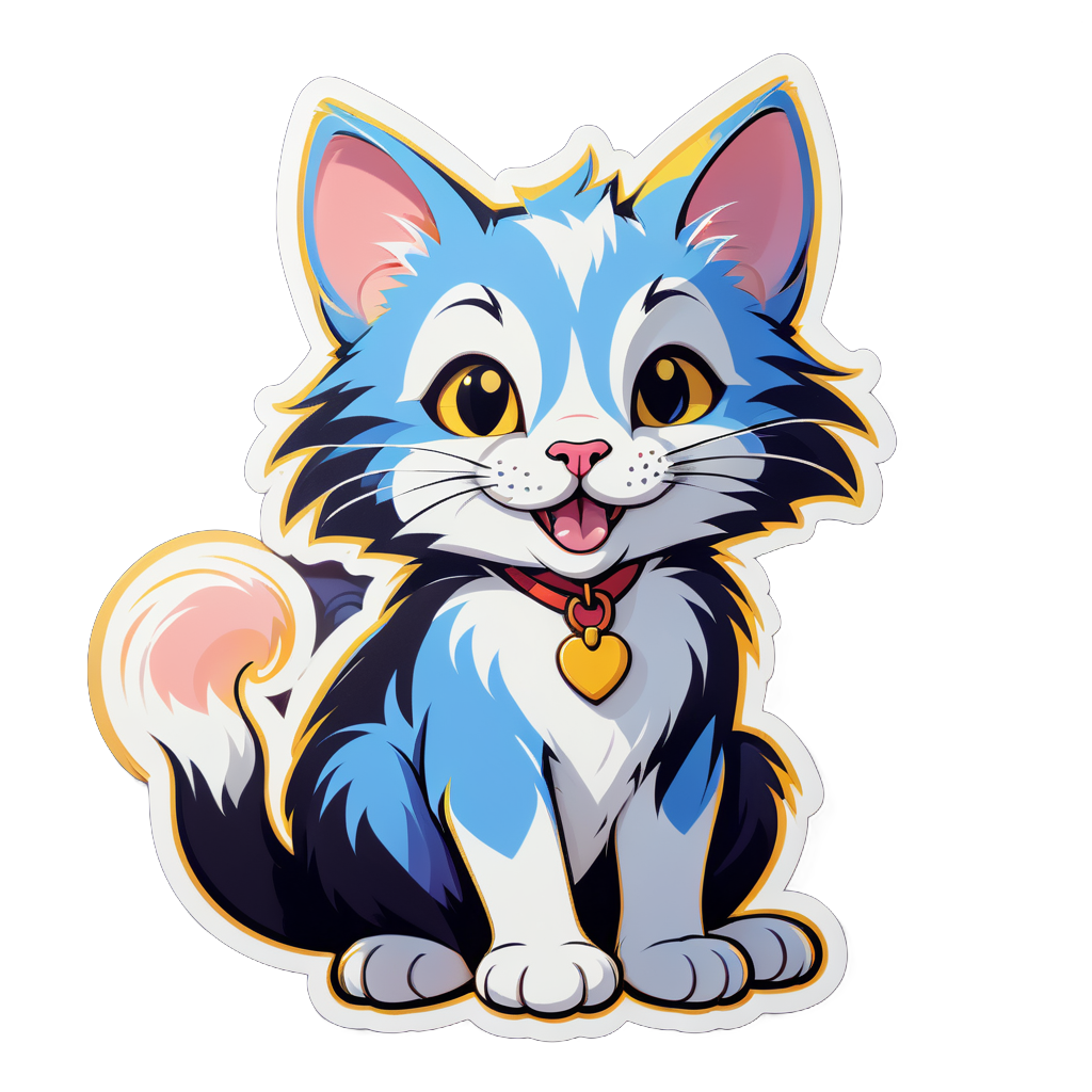 Proud Cat with Mouse: Sitting upright, mouse at paws, eyes gleaming with pride. sticker