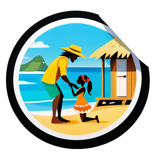 a man proposing a girl on Beach in hut sticker