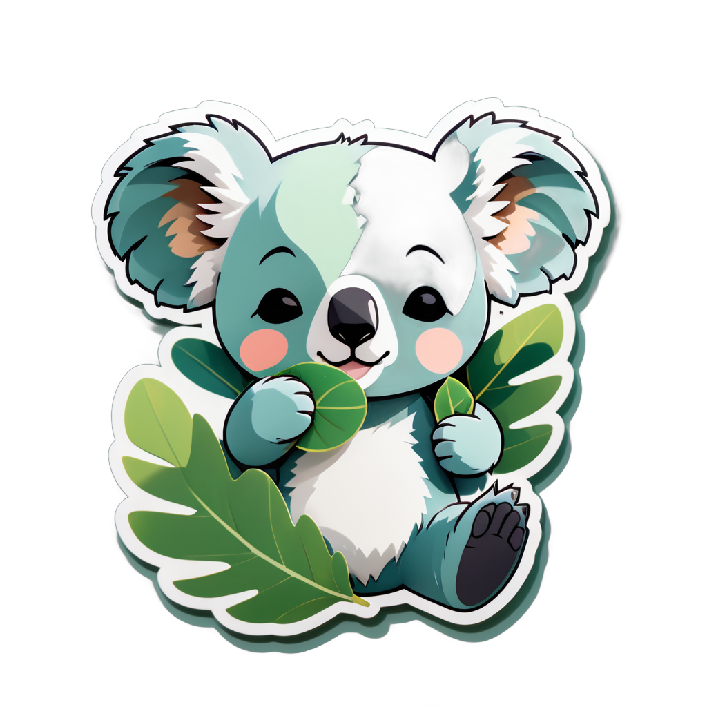 Un koala con una hoja de eucalipto en su mano izquierda y una máscara para dormir en su mano derecha sticker