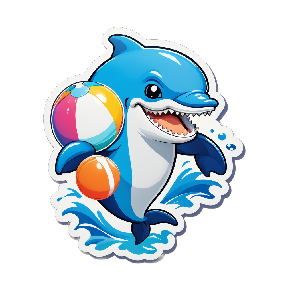 Ein Delfin mit einem Strandball in der linken Hand und einer Schnorchel in der rechten Hand sticker