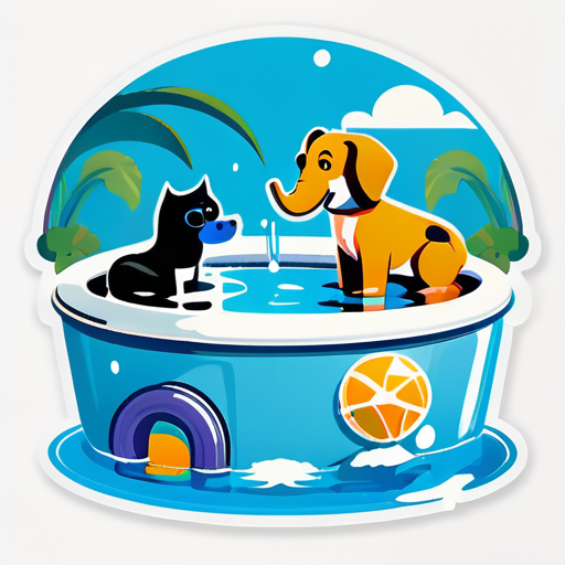 genarete cat dog and elephent in swimming pool sticker