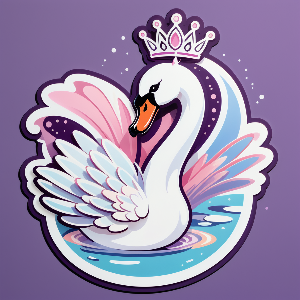 Ein Schwan mit einem Ballettschuh in der linken Hand und einer Tiara in der rechten Hand sticker