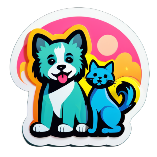 dog with cat sticker