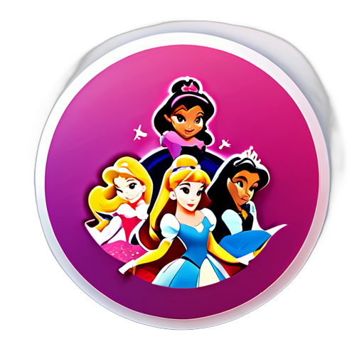 ADESIVO REDONDO DAS PRINCESAS DA DISNEY COM FUNDO ROSA ESCURO sticker