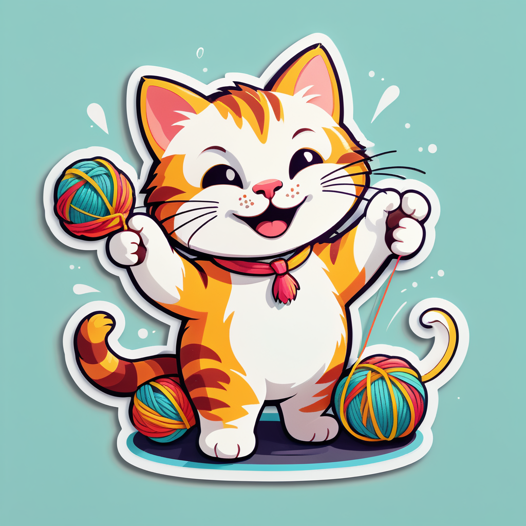 Happy Cat Playing with Yarn sticker