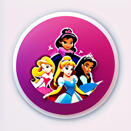 ADESIVO REDONDO DAS PRINCESAS DA DISNEY COM FUNDO ROSA ESCURO sticker