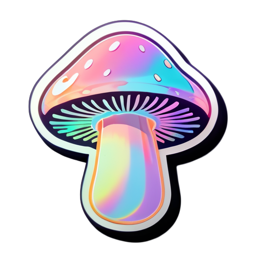 Champignon, pastel, contour, holographique, sticker