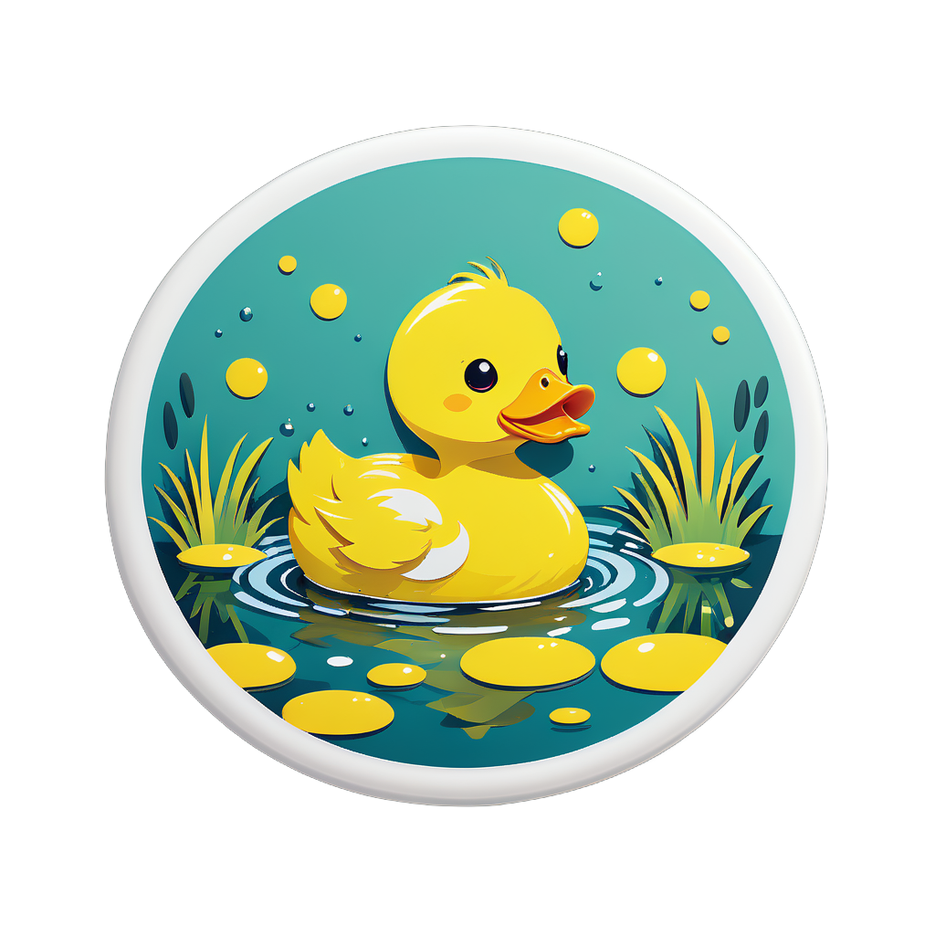 Yellow Duck Swimming in a Pond sticker