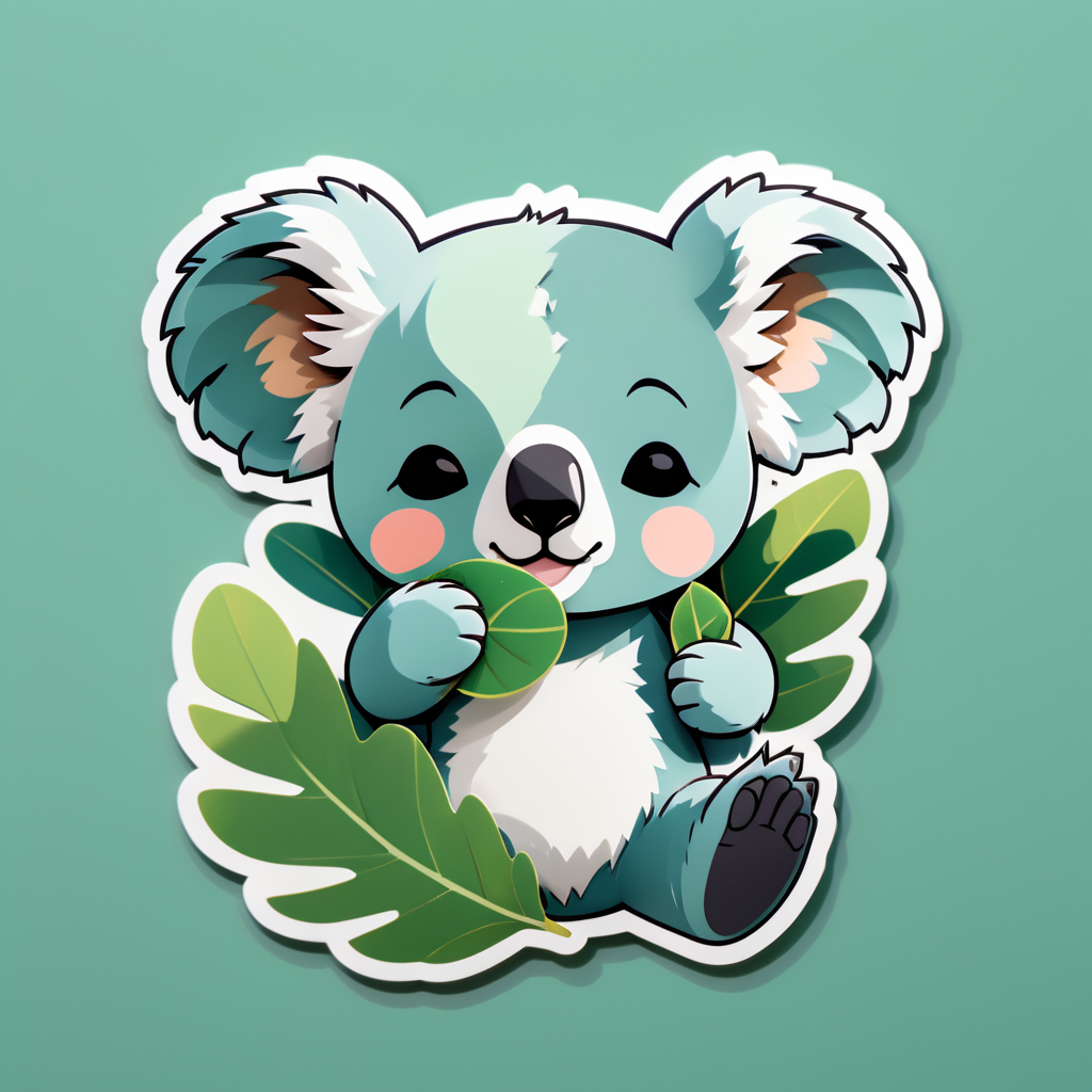 Un koala con una hoja de eucalipto en su mano izquierda y una máscara para dormir en su mano derecha sticker