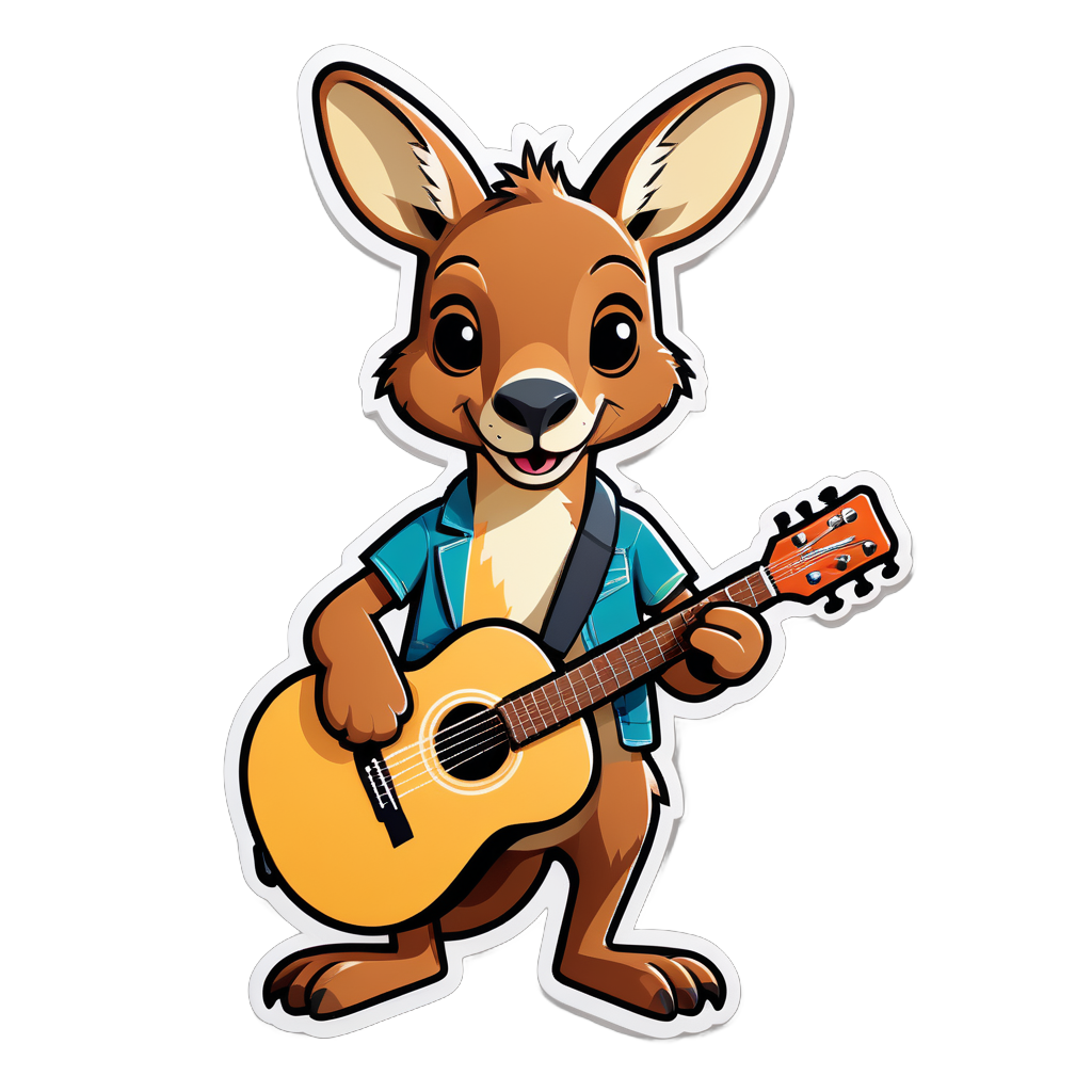 Ein Känguru mit einer Gitarre in der linken Hand und einem Mikrofon in der rechten Hand sticker