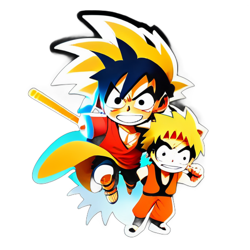 mix of goku and luffy and naruto in one caractere sticker