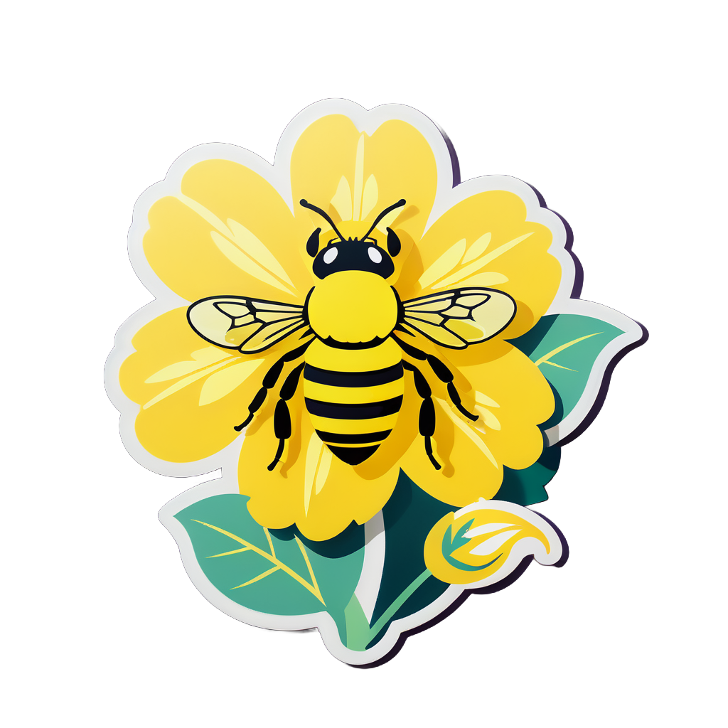 Yellow Bee Pollinating Flowers sticker