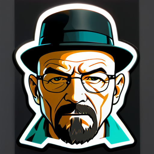 Hazme un sticker de Heisenberg (breaking bad), con cuerpo animado y con la caracteristica representacion de su cara y con una leyenda de texto que diga "a cobraaar!!" sticker