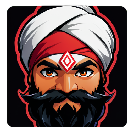 Sikh red Turban Ninja with proper black beard and black eyes looking like gamer ninja proper Wattaan wali pagg sticker