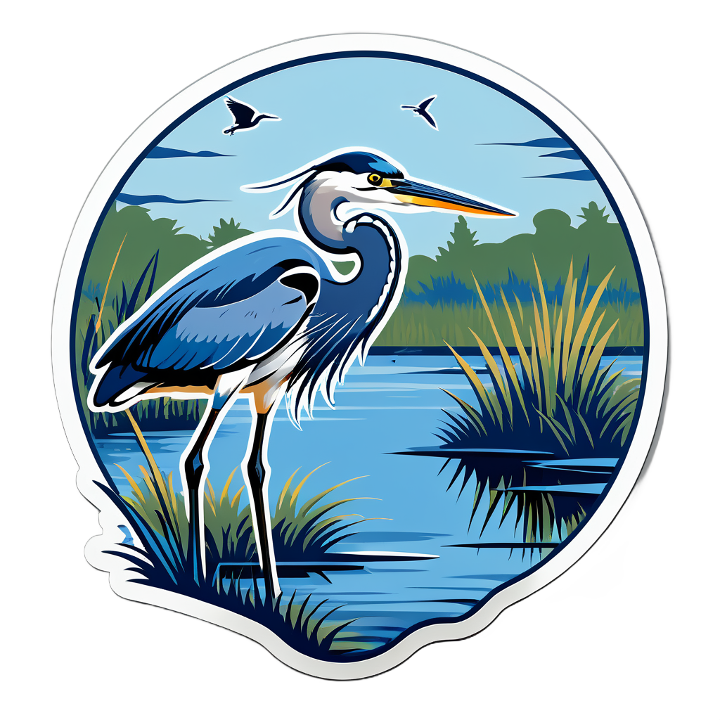 Blue Heron Fishing in a Marsh sticker