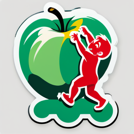  un niño subiendo las monos como una manzana  sticker