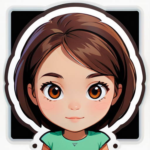 A girls with small and browns eye with circle shape face with brown hair sticker