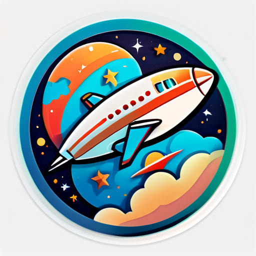 A plane orbiting the earth, Sticker, Blissful, Warm Colors, Folk Art, Contour, Vector, White Background, Detailed sticker