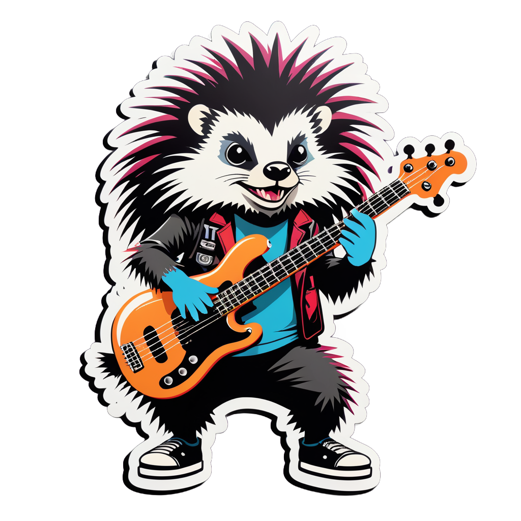 Post-Punk Porcupine with Bass Guitar sticker