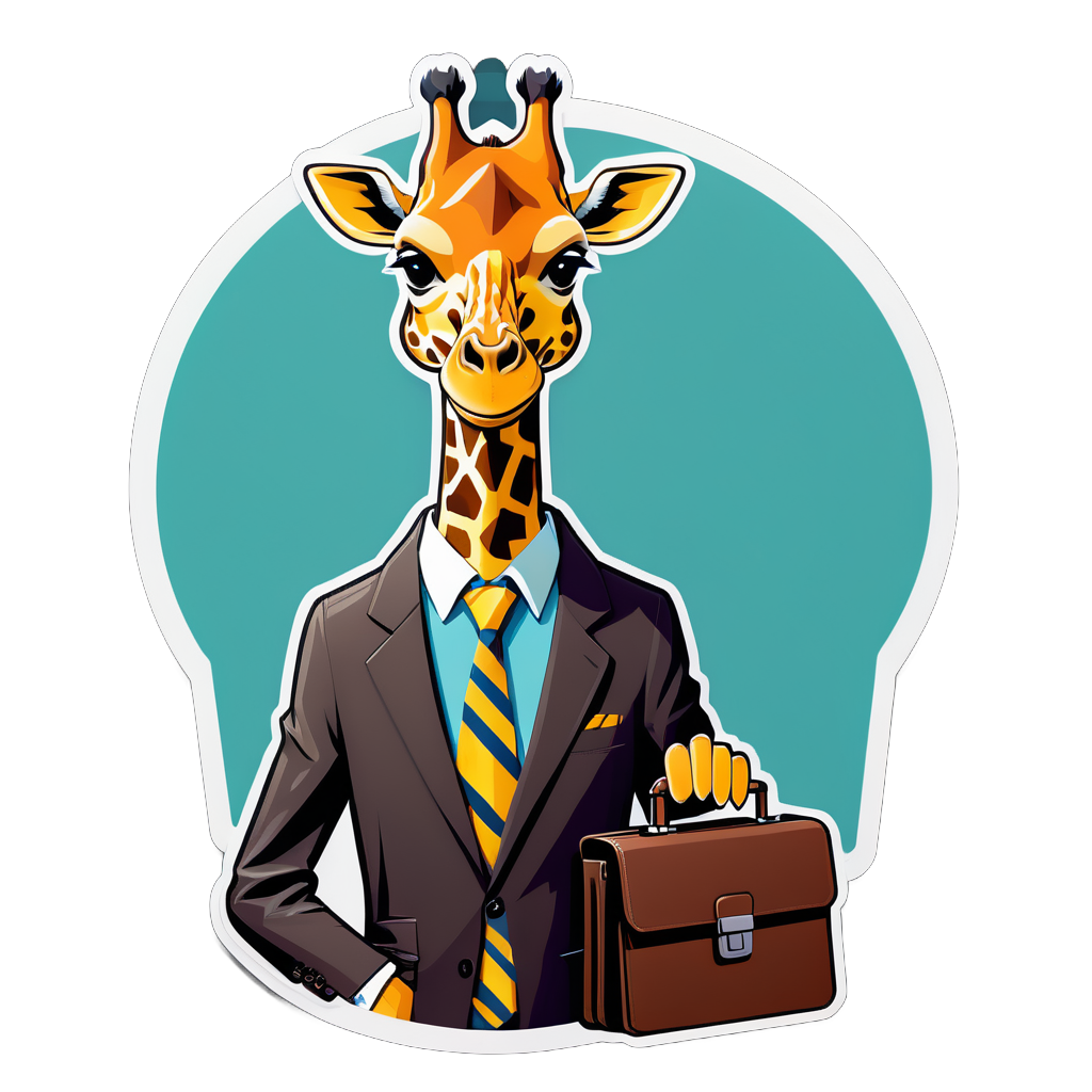 Eine Giraffe mit einer Krawatte in der linken Hand und einem Aktenkoffer in der rechten Hand sticker