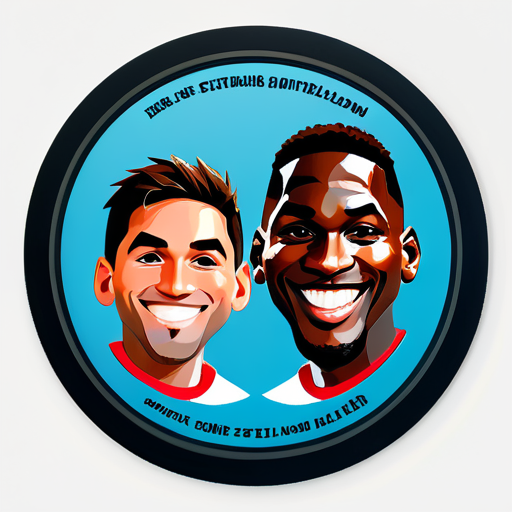 Haz un marco circular y pon dentro la frase escrita en español: "Superando frustraciones". Dentro de ese marco circular, pon juntos a Michael Jordan y a Messi con caras sonrientes.  sticker