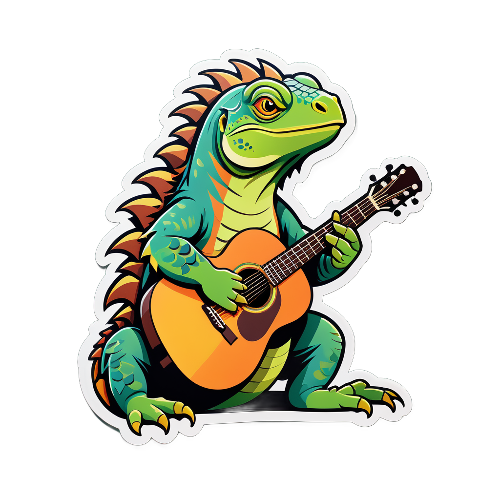 Indie Iguana với Guitar Acoustic sticker