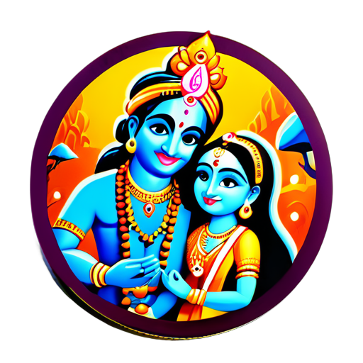 Lord krishna photo with radha with rocks sticker