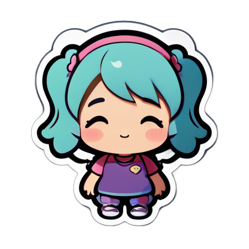 Make me a sticker of a girl who is short and in chuby sticker