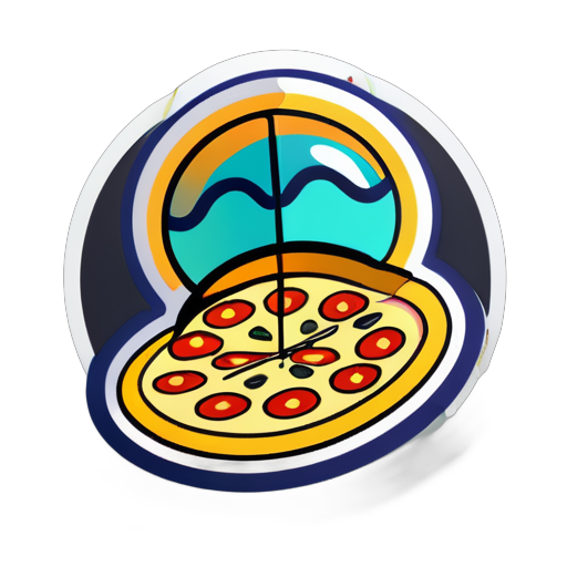 generiere zwei Aufkleber für einen Pizzaladen mit einem funky und realistisch aussehenden Bildaufkleber sticker