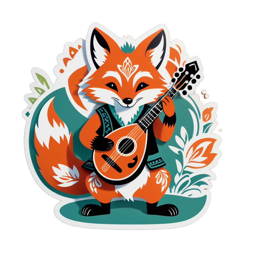 Folk Fox with Mandolin sticker