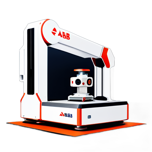 Application de la plus petite table de formation pratique de robot industriel à 6 axes de la marque ABB pour les applications et les collèges techniques, avec un support en profilé d'aluminium de la taille d'un bureau en bas, une table de formation pratique de robot industriel à 6 axes au milieu, et des modules de chargement, de palettisation, d'assemblage, de soudage, etc. autour du robot. sticker