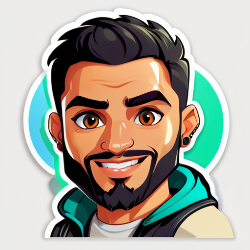 Me gustaría un sticker de mí. Soy un chico de 29 años de Marruecos, con el pelo corto y barba corta, trabajo en programación, así que necesito una laptop en el sticker con un fondo de hacker. Tengo ojos chinos y un cuerpo fuerte. sticker