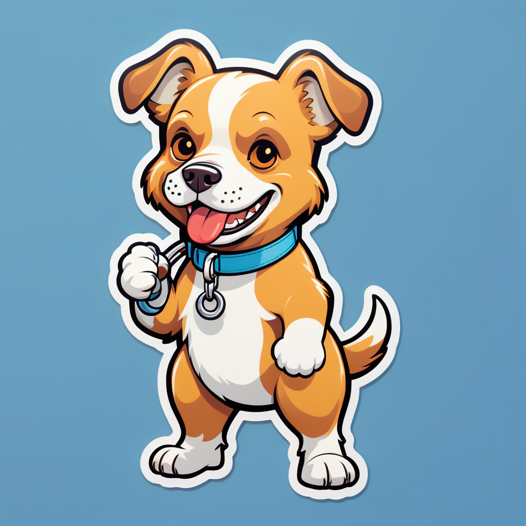 Ein Hund mit einem Knochen in seiner linken Hand und einer Leine in seiner rechten Hand sticker