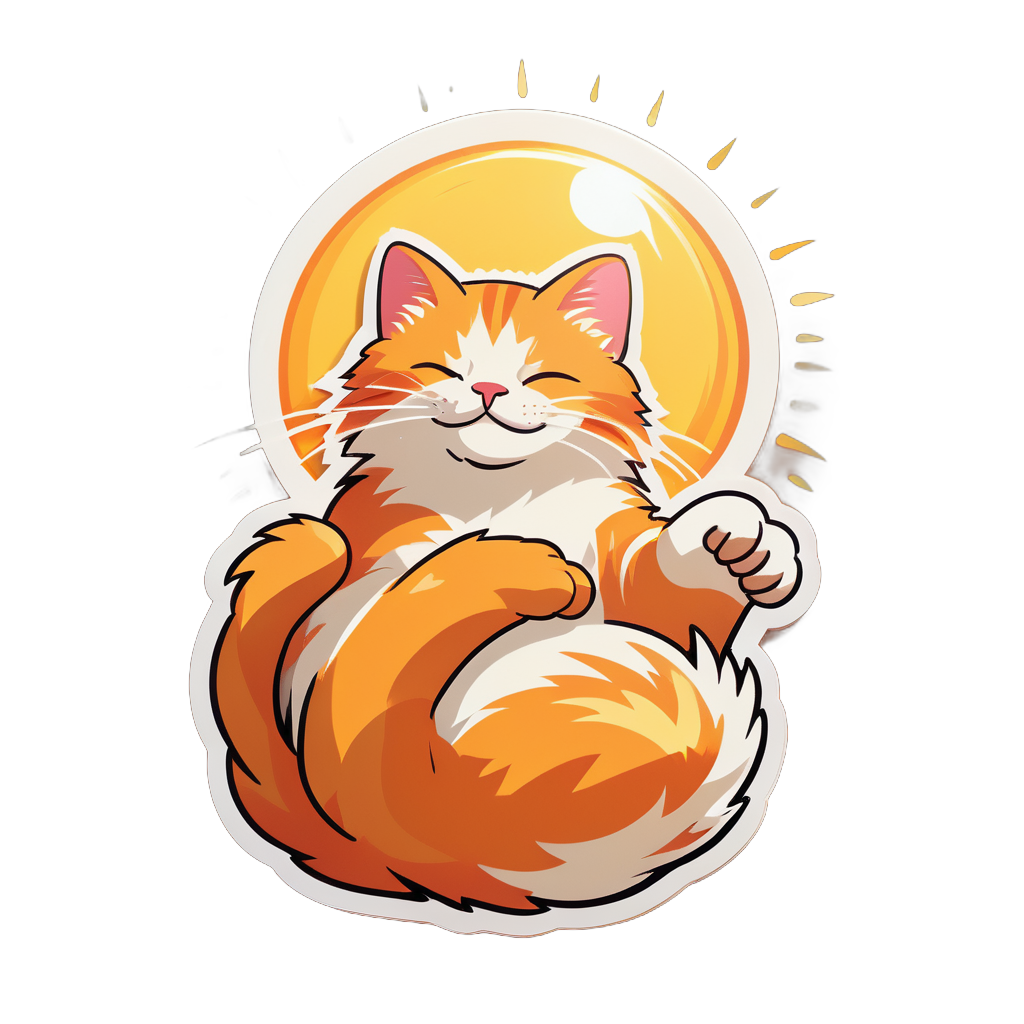 Relaxed Cat in Sun: Stretching contentedly, warm ginger fur in sunlight. sticker