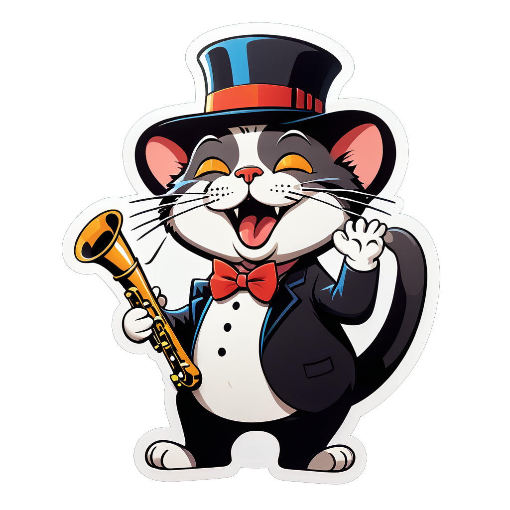 Gato cantando com chapéu de jazz sticker