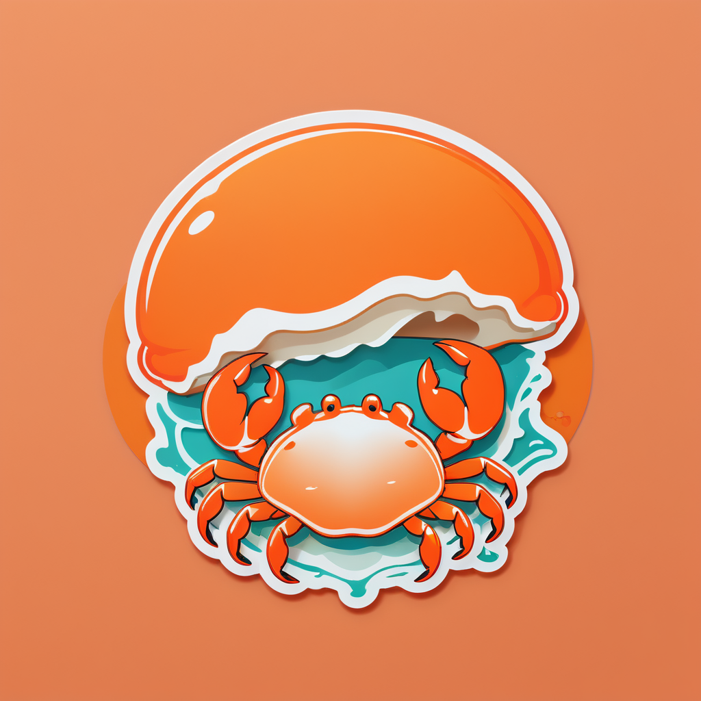 Orange Krabbe, die eine Muschel kneift sticker