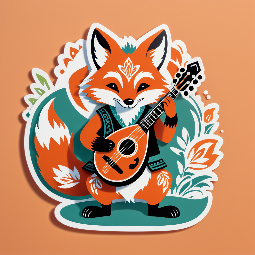 Folk Fox with Mandolin sticker