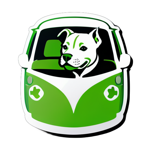 Contorno de cabeza de perro pitbull con una vw combi verde manzana con techo blanco adentro  sticker