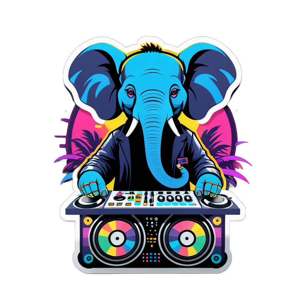 Elefante Eletrônico com Configuração de DJ sticker