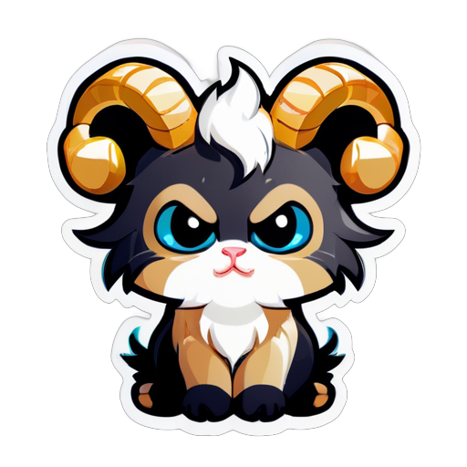 image of a cute and grumpy kitten wearing a ram's horns and butting heads with someone sticker